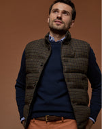 Load image into Gallery viewer, Cashball Vest in Brown/Spruce/Navy Plaid Harris Tweed
