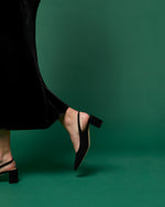 Load image into Gallery viewer, Block Heel Slingback in Black Suede
