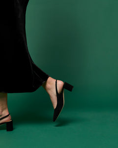 Block Heel Slingback in Black Suede