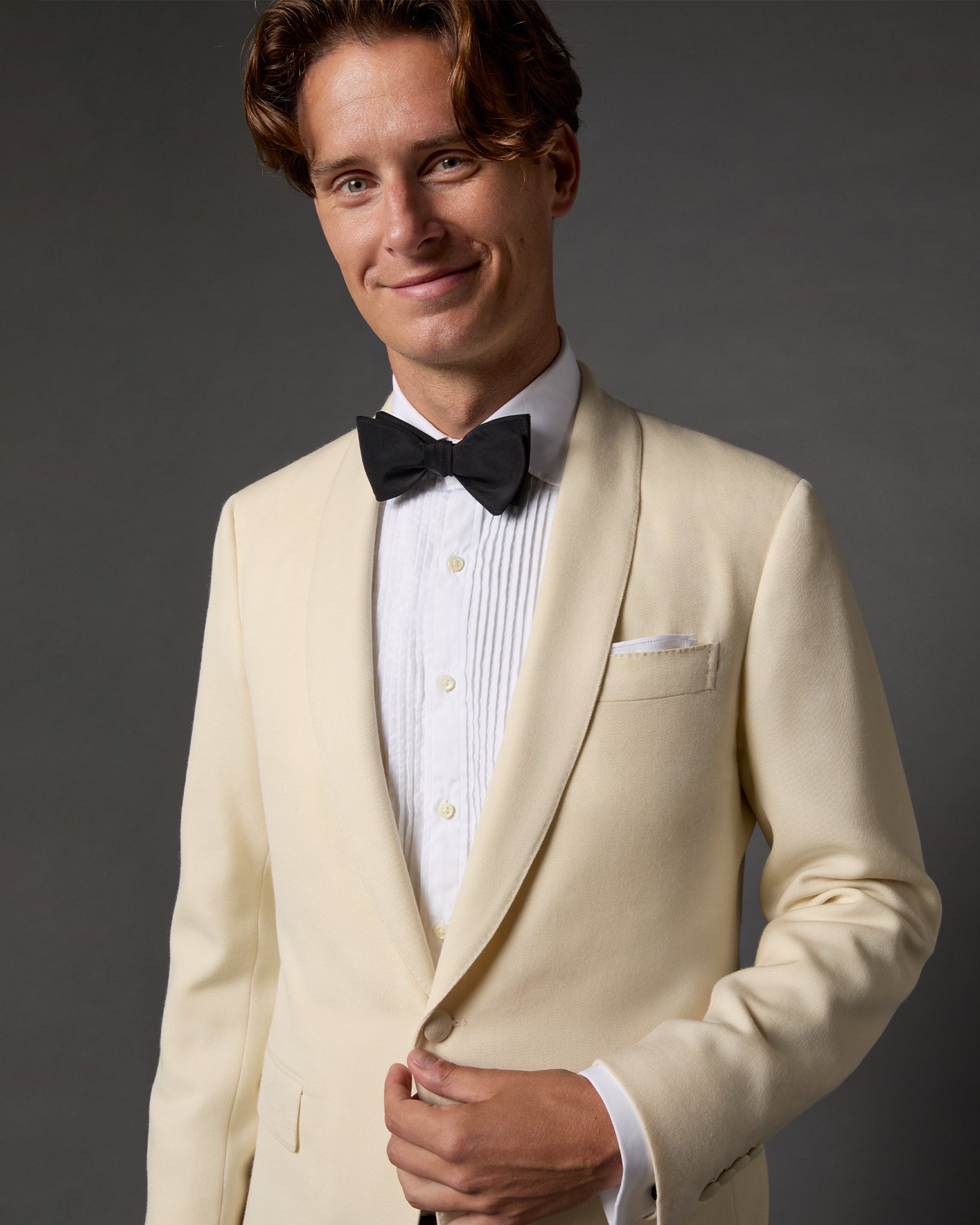 French-Cuff Pleated Bib-Front Tuxedo Shirt in White Poplin