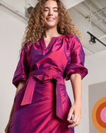 Load image into Gallery viewer, Kira Maxi Wrap Skirt in Berry Iridescent Silk Shantung
