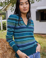 Load image into Gallery viewer, Giselle Fairisle Sweater in Cedar/Blue Multi Merino Wool
