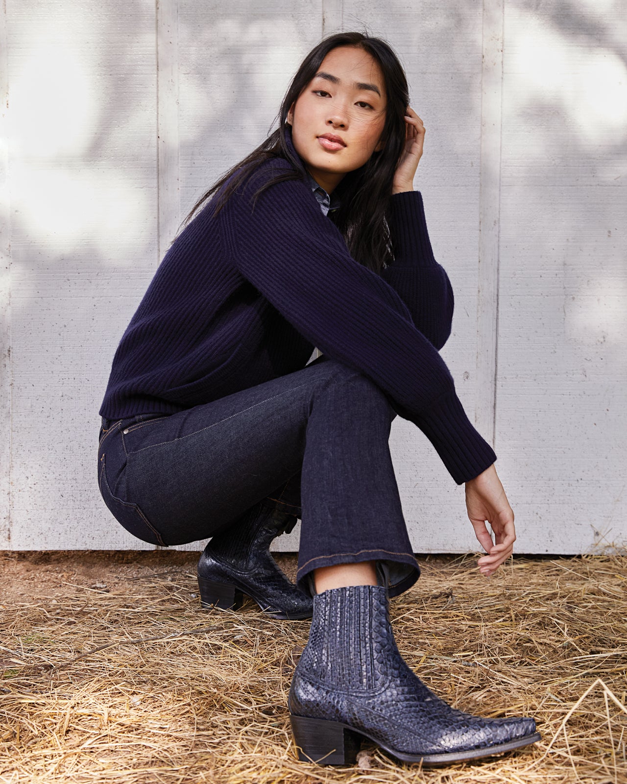 Short Cowboy Boot in Navy Python