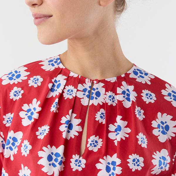 Made-to-Order Fabric in Red/Blue Floral Printed Poplin