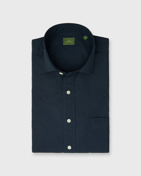 Spread Collar Sport Shirt in Navy Poplin | Shop Sid Mashburn