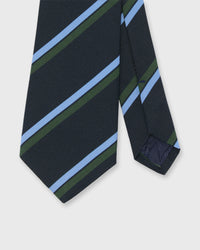 Irish Poplin Tie in Navy/Sky/Hunter Stripe