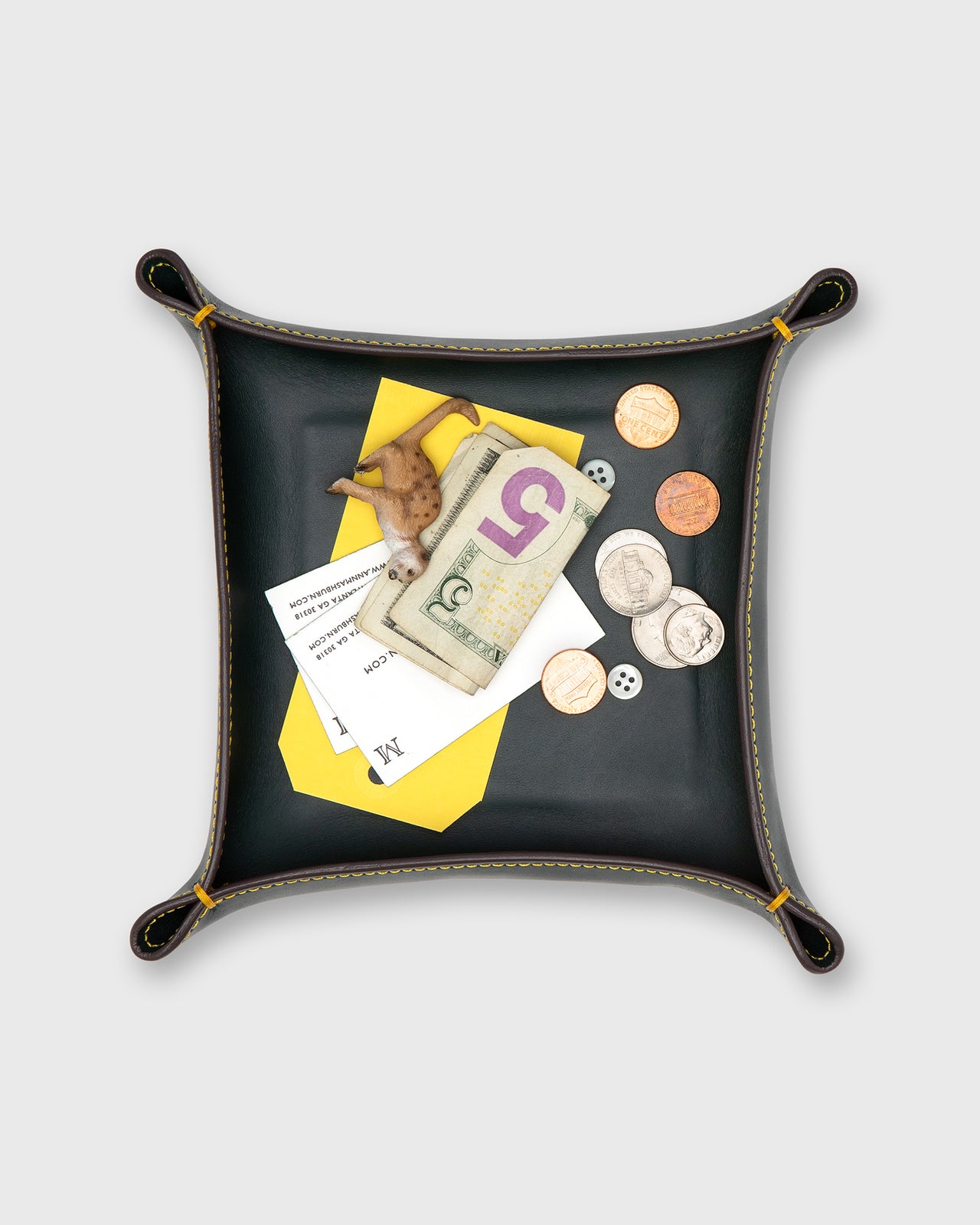 Medium Tray in Bottle Green Leather