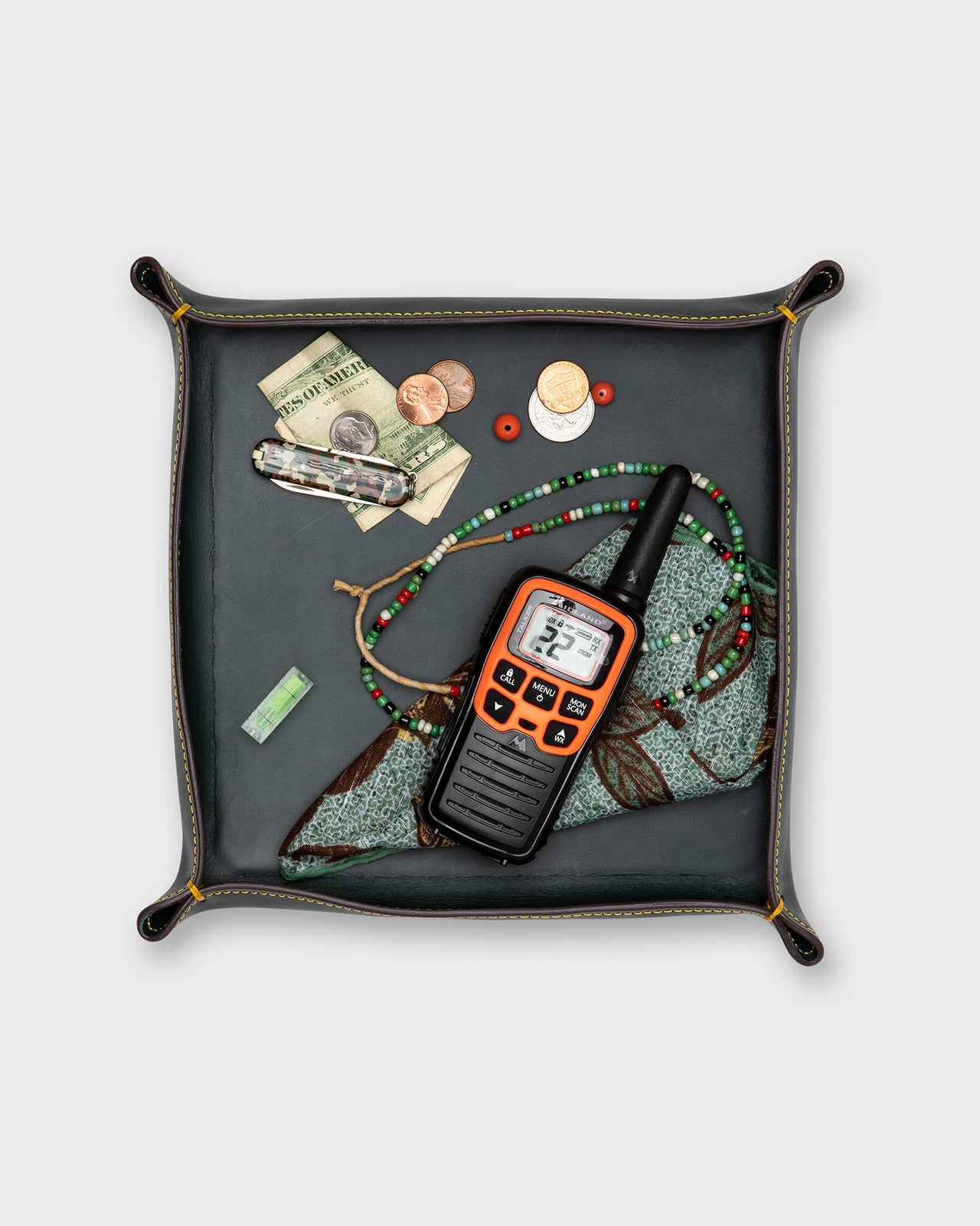 Large Tray in Bottle Green Leather