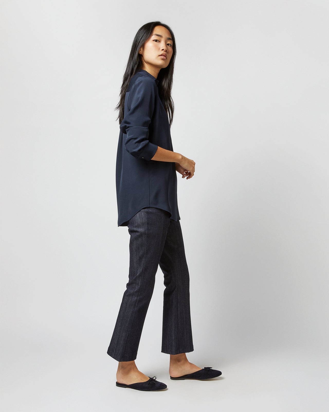 Classic Blouse in Navy Silk Crepe de Chine