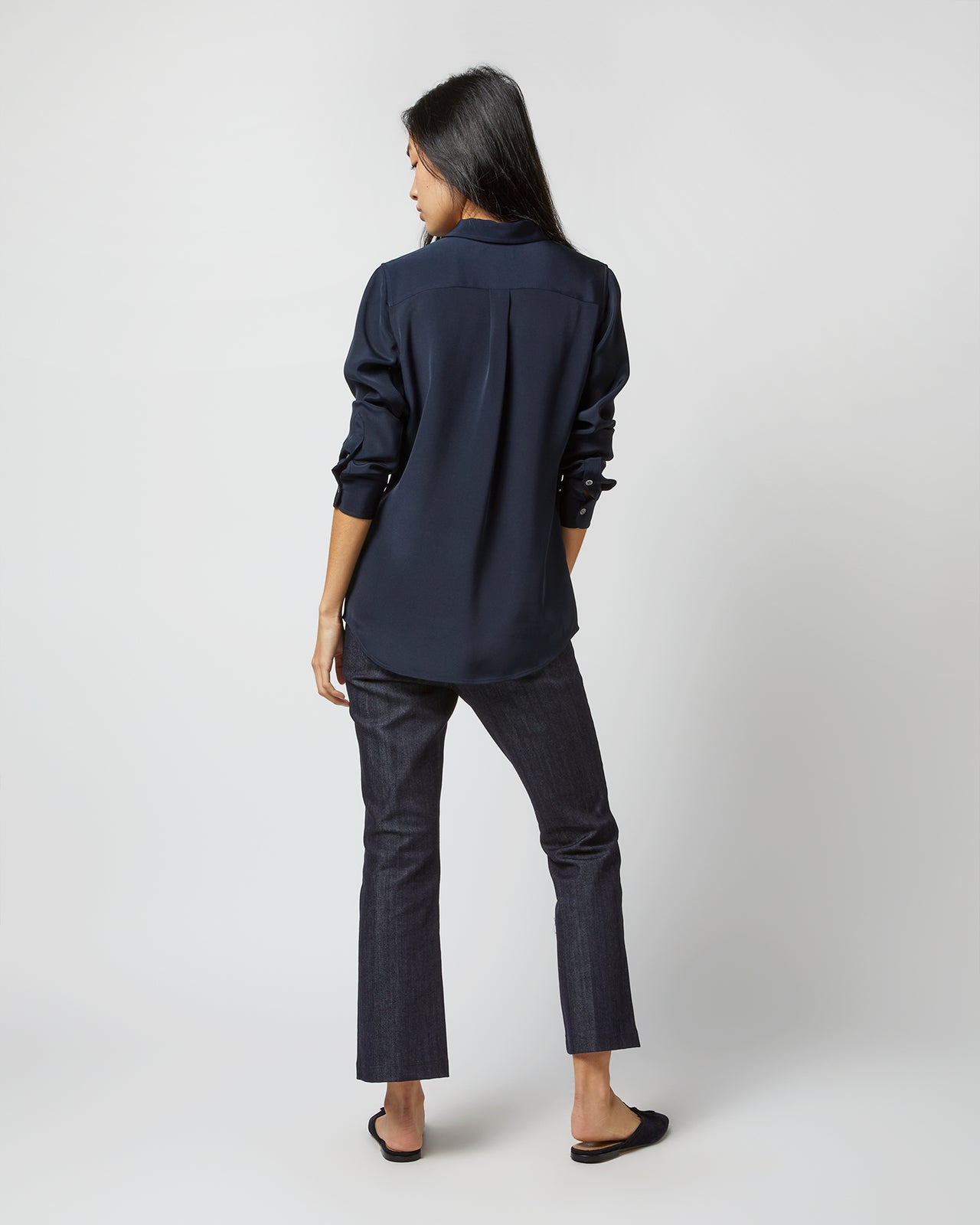 Classic Blouse in Navy Silk Crepe de Chine