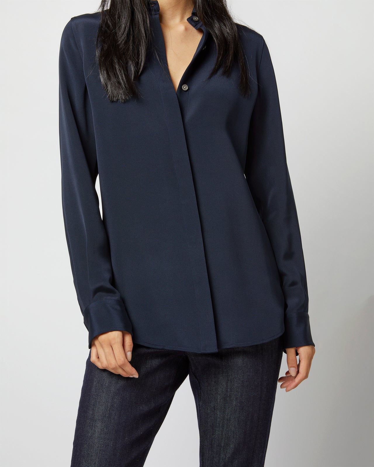 Classic Blouse in Navy Silk Crepe de Chine