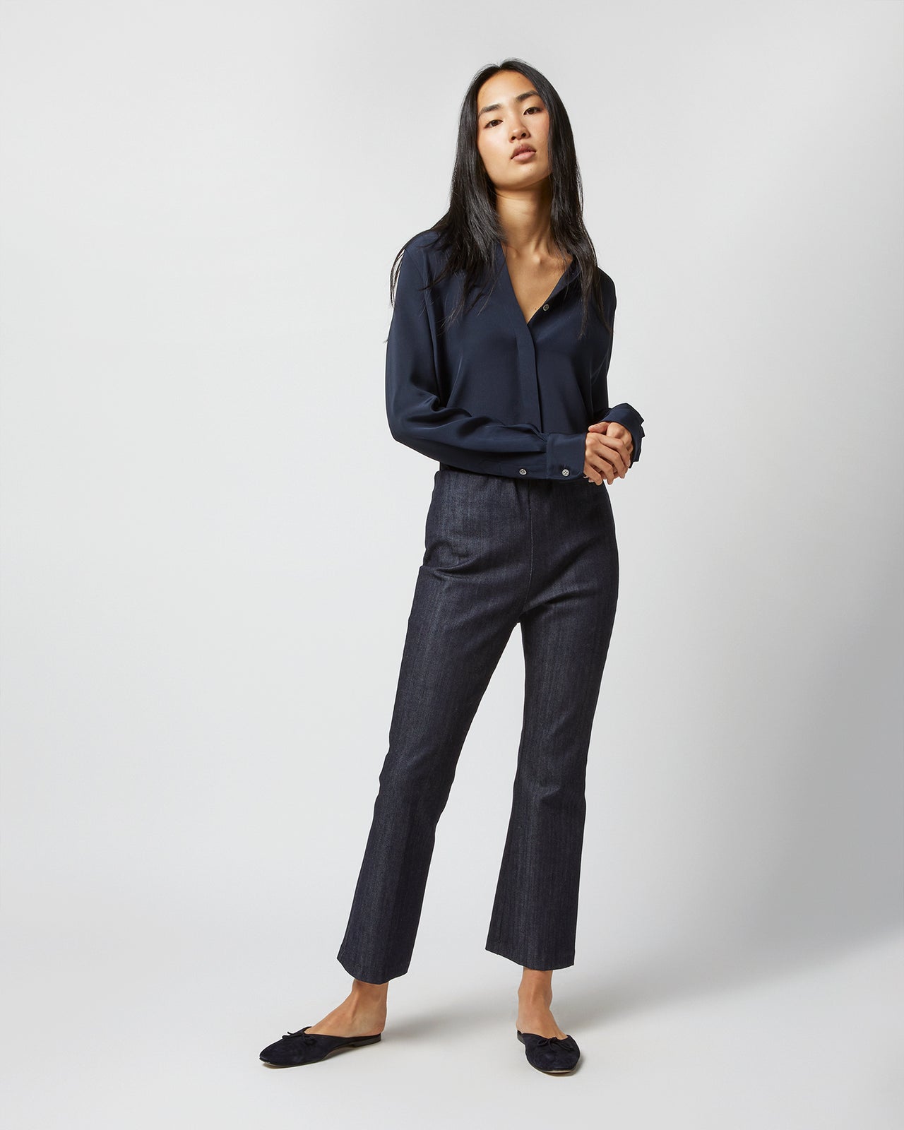 Classic Blouse in Navy Silk Crepe de Chine