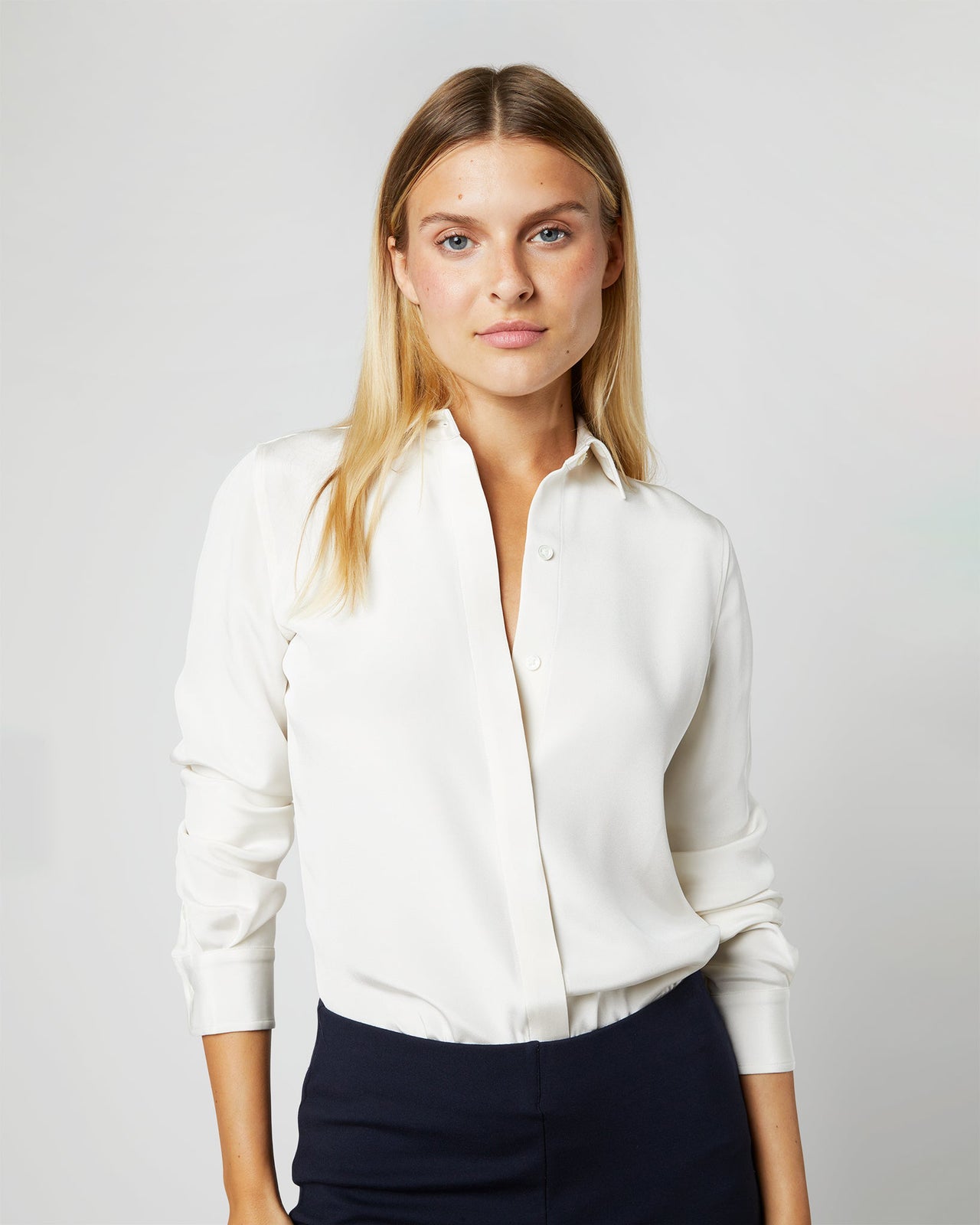 Classic Blouse in Ivory Silk Crepe de Chine