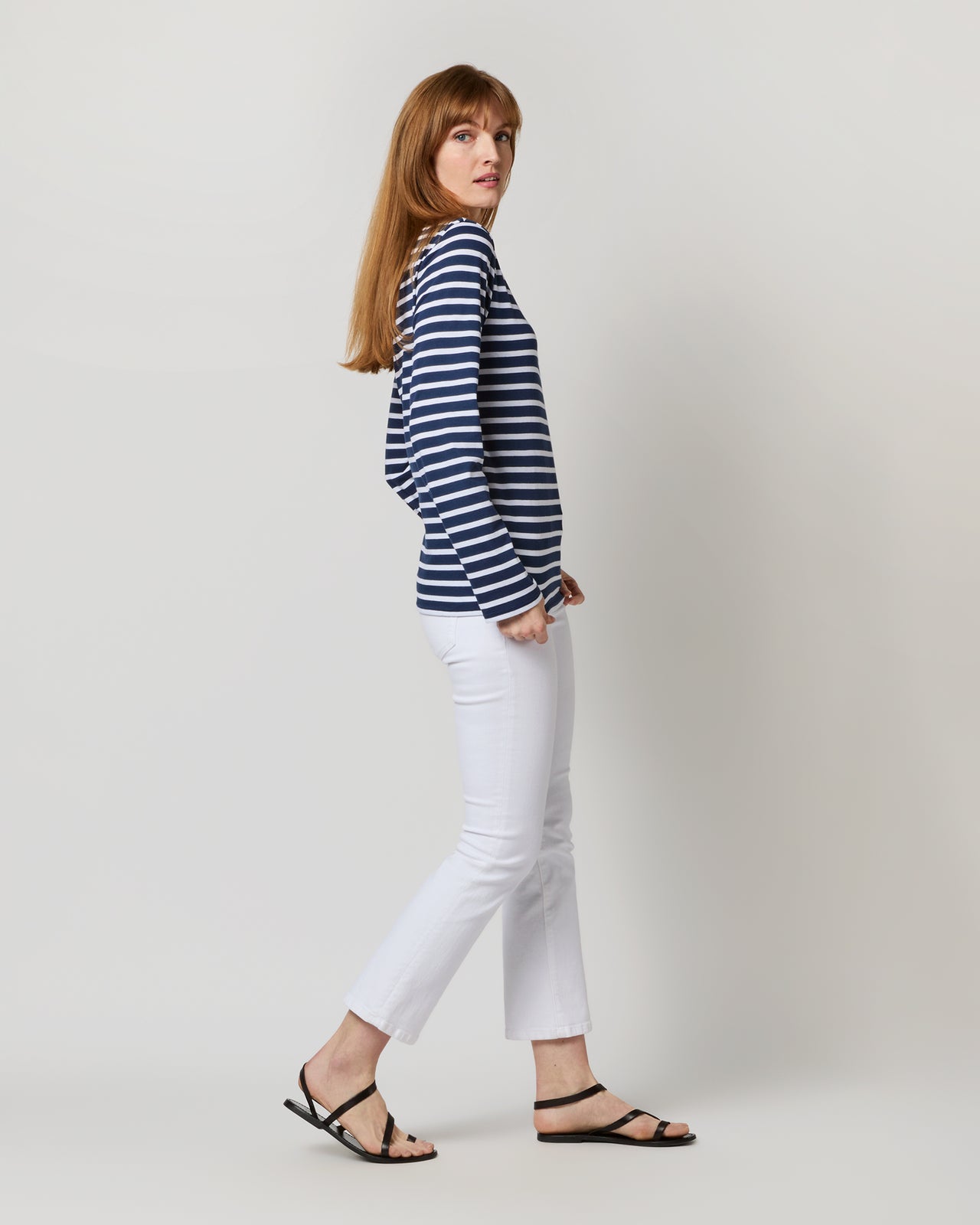 Modern Minquiers Tee in Marine/Neige Stripe