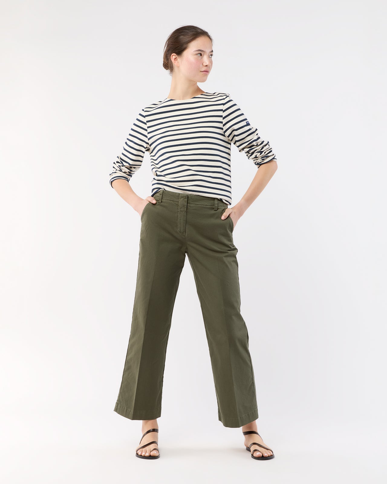Frankie Cropped Pant in Olive Stretch Twill