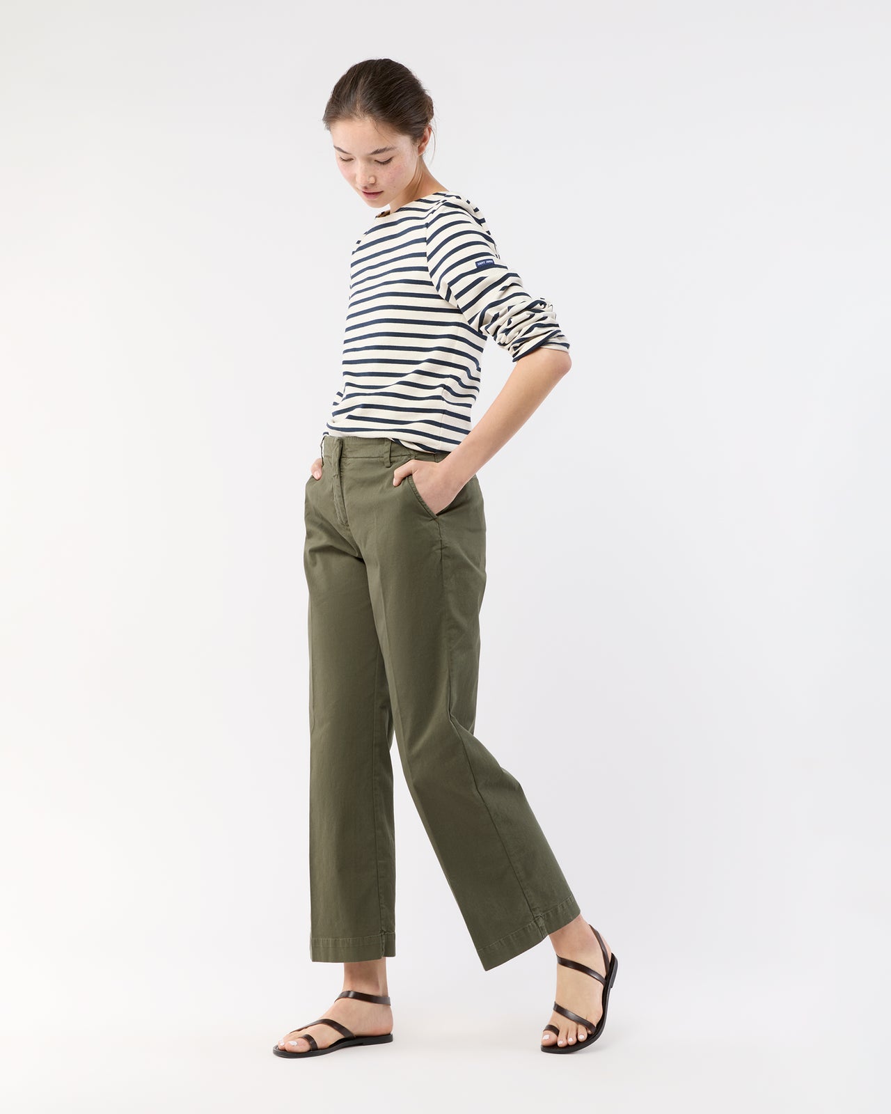 Frankie Cropped Pant in Olive Stretch Twill