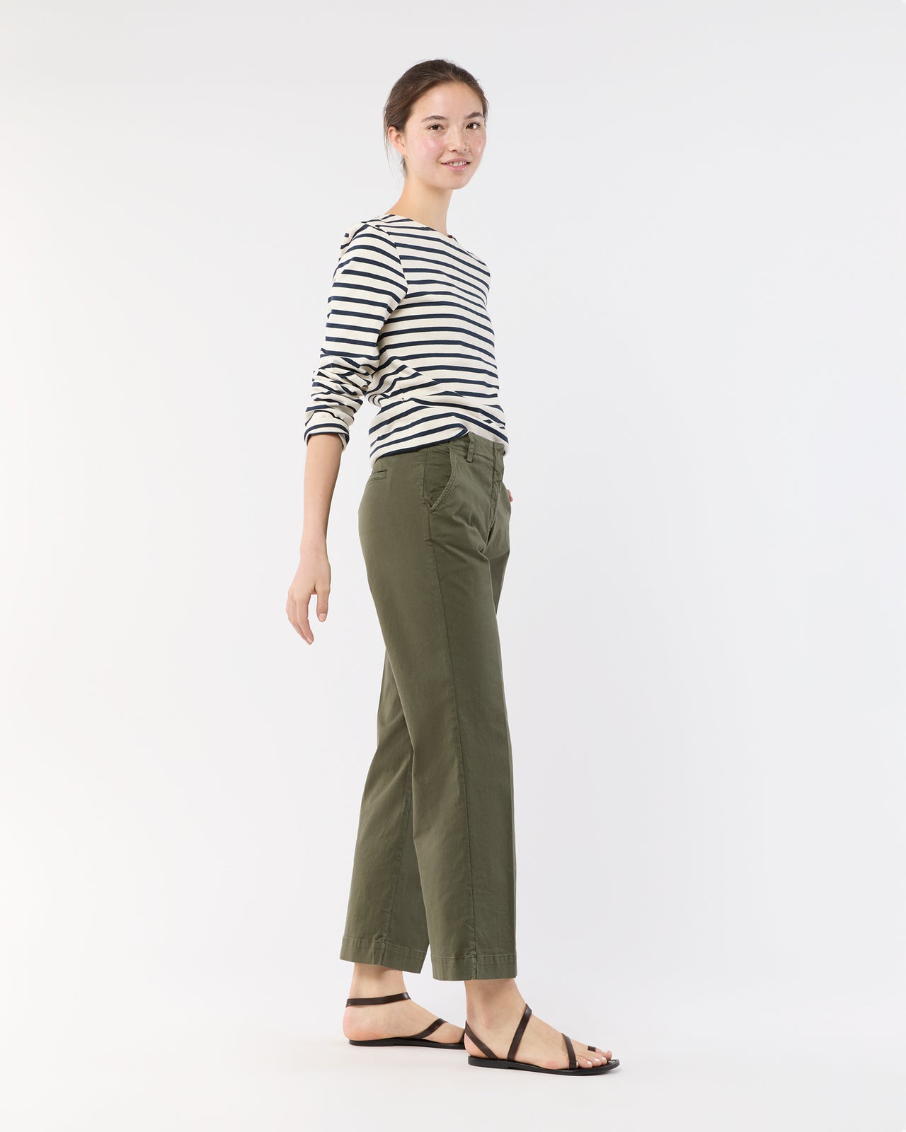 Frankie Cropped Pant in Olive Stretch Twill
