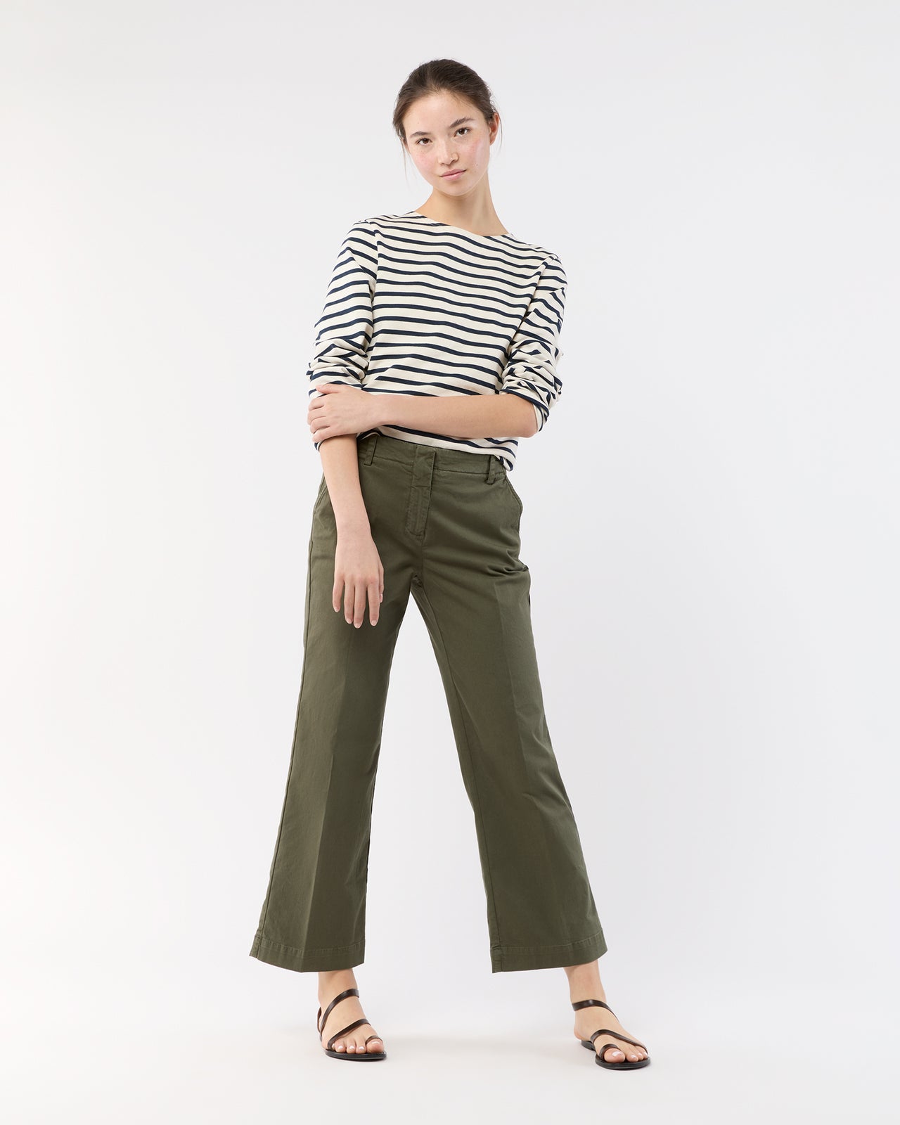 Frankie Cropped Pant in Olive Stretch Twill
