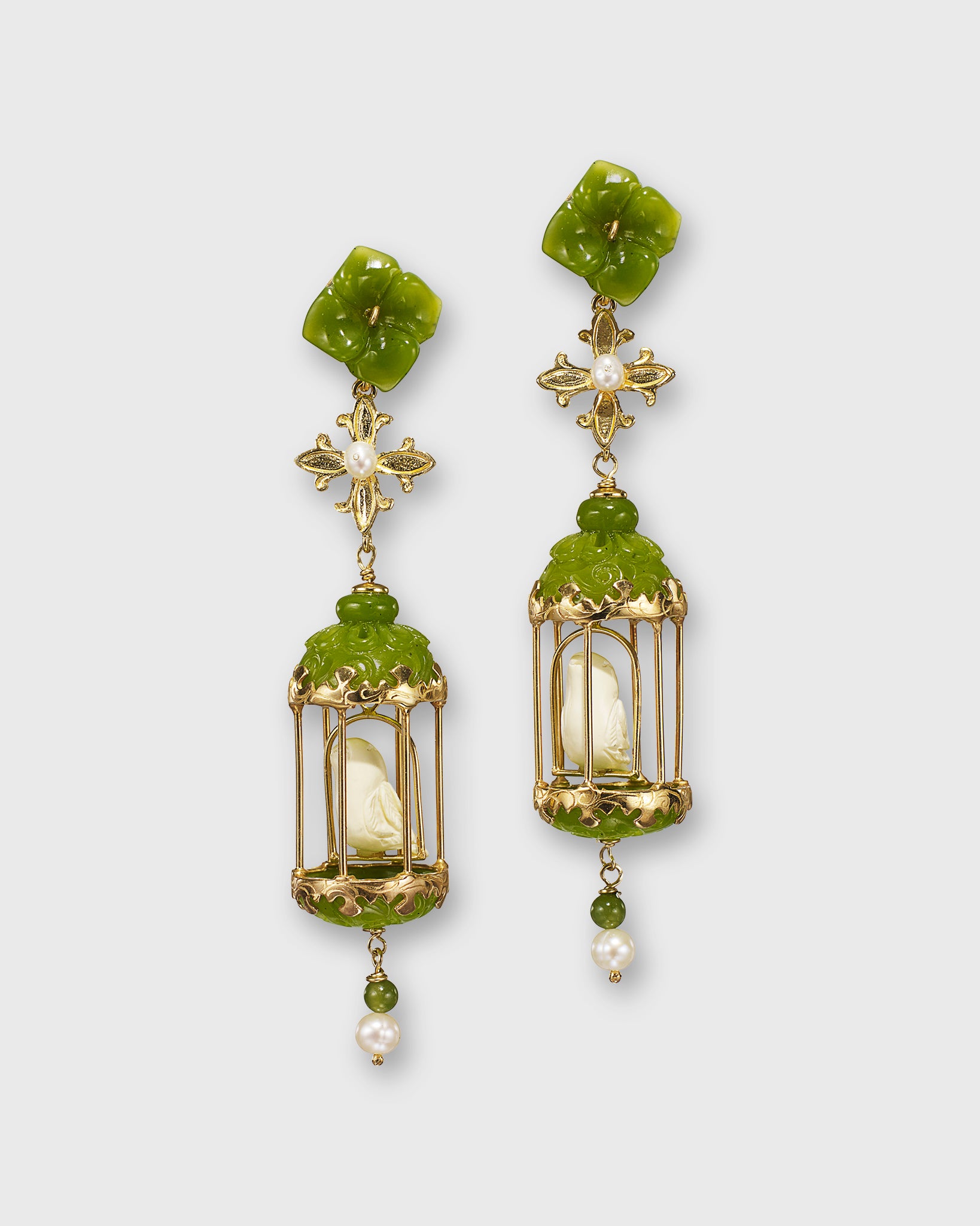 Aviary Classic Earrings in Gold/Jade/White
