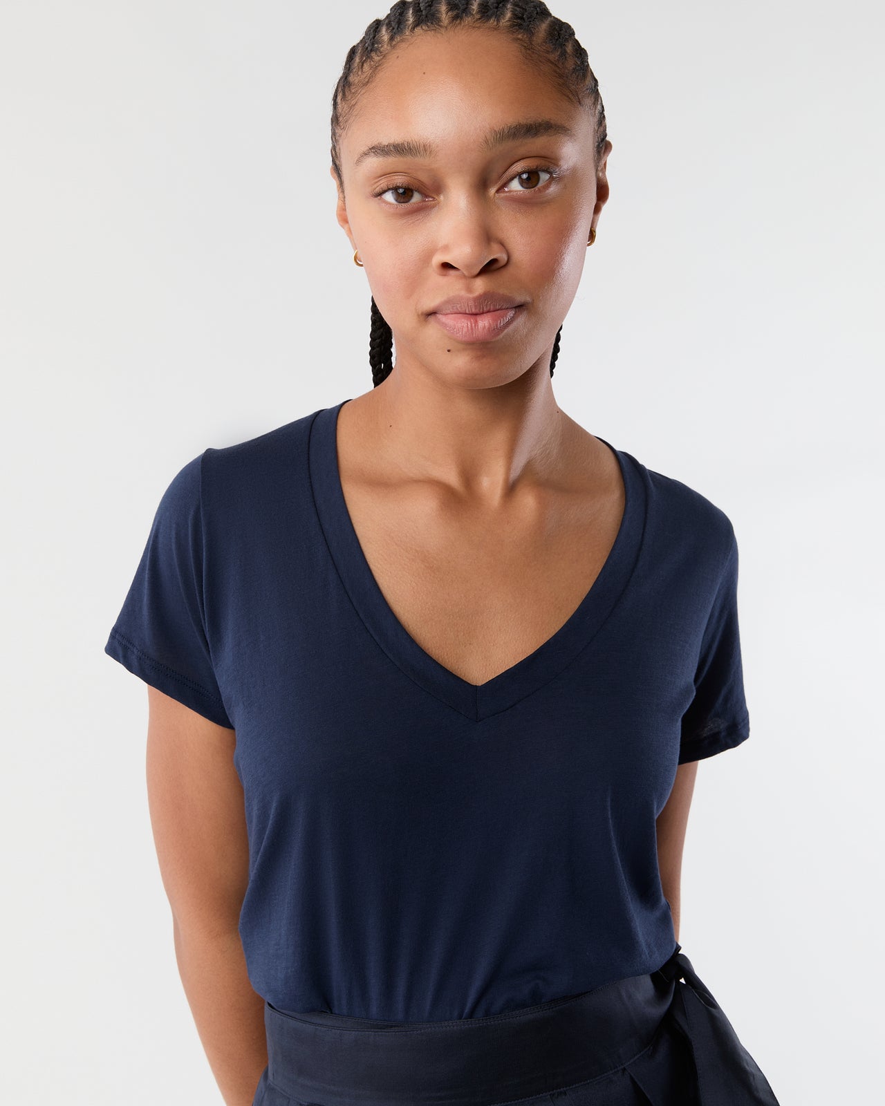 Short-Sleeved Deep-V Tee in Navy Pima Cotton