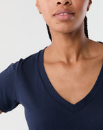 Load image into Gallery viewer, Short-Sleeved Deep-V Tee in Navy Pima Cotton
