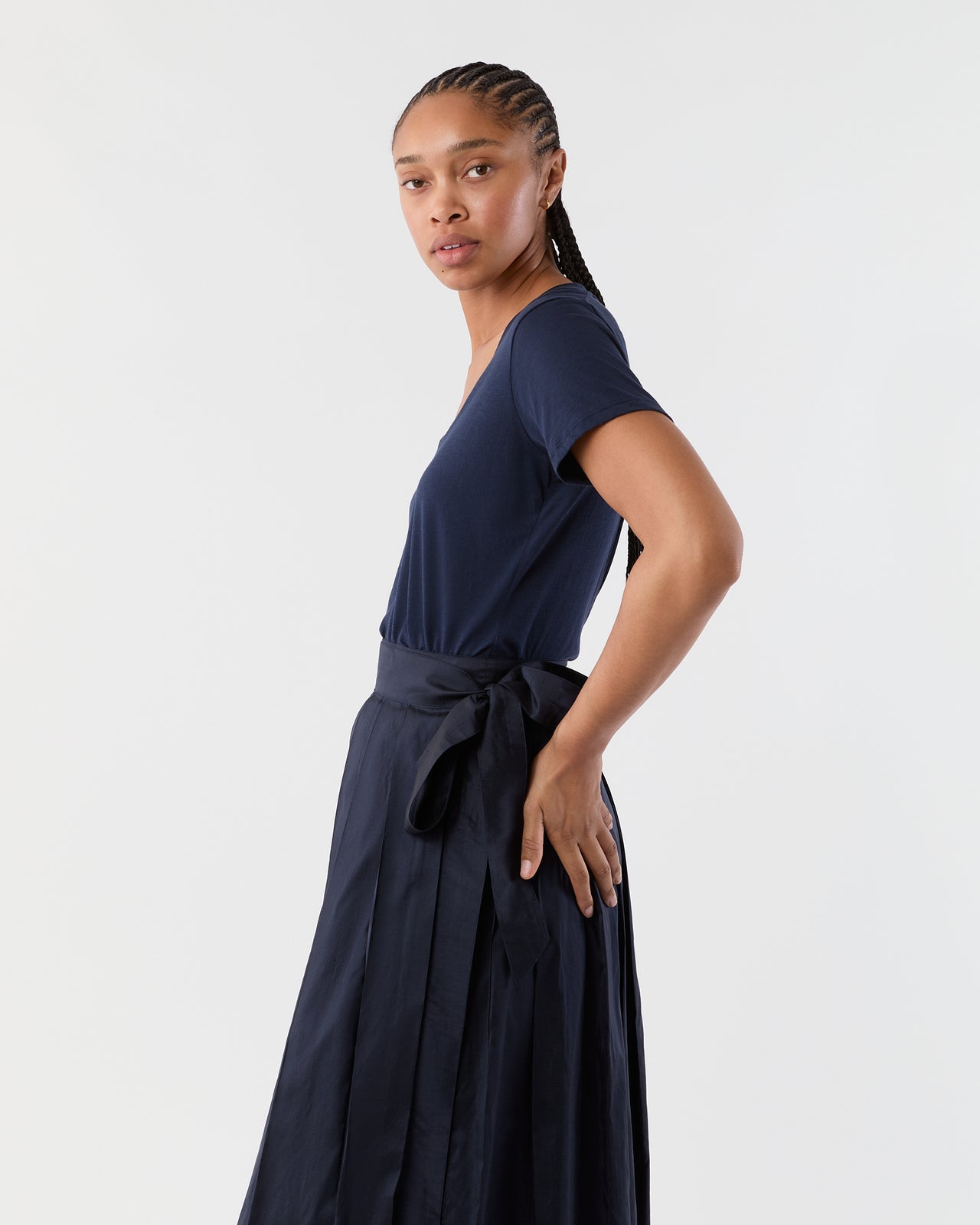 Short-Sleeved Deep-V Tee in Navy Pima Cotton