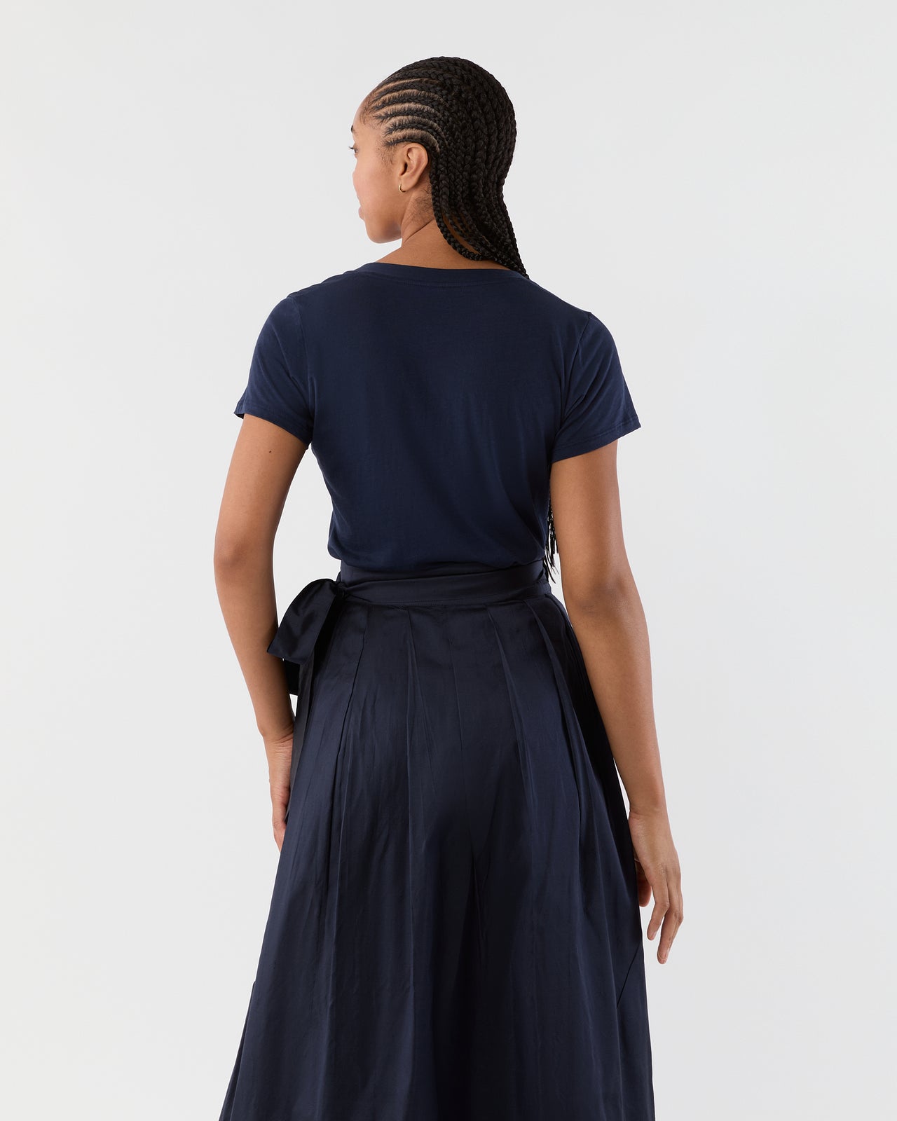 Short-Sleeved Deep-V Tee in Navy Pima Cotton