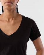 Load image into Gallery viewer, Short-Sleeved Deep-V Tee in Black Pima Cotton
