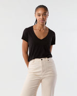 Load image into Gallery viewer, Short-Sleeved Deep-V Tee in Black Pima Cotton
