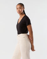 Load image into Gallery viewer, Short-Sleeved Deep-V Tee in Black Pima Cotton
