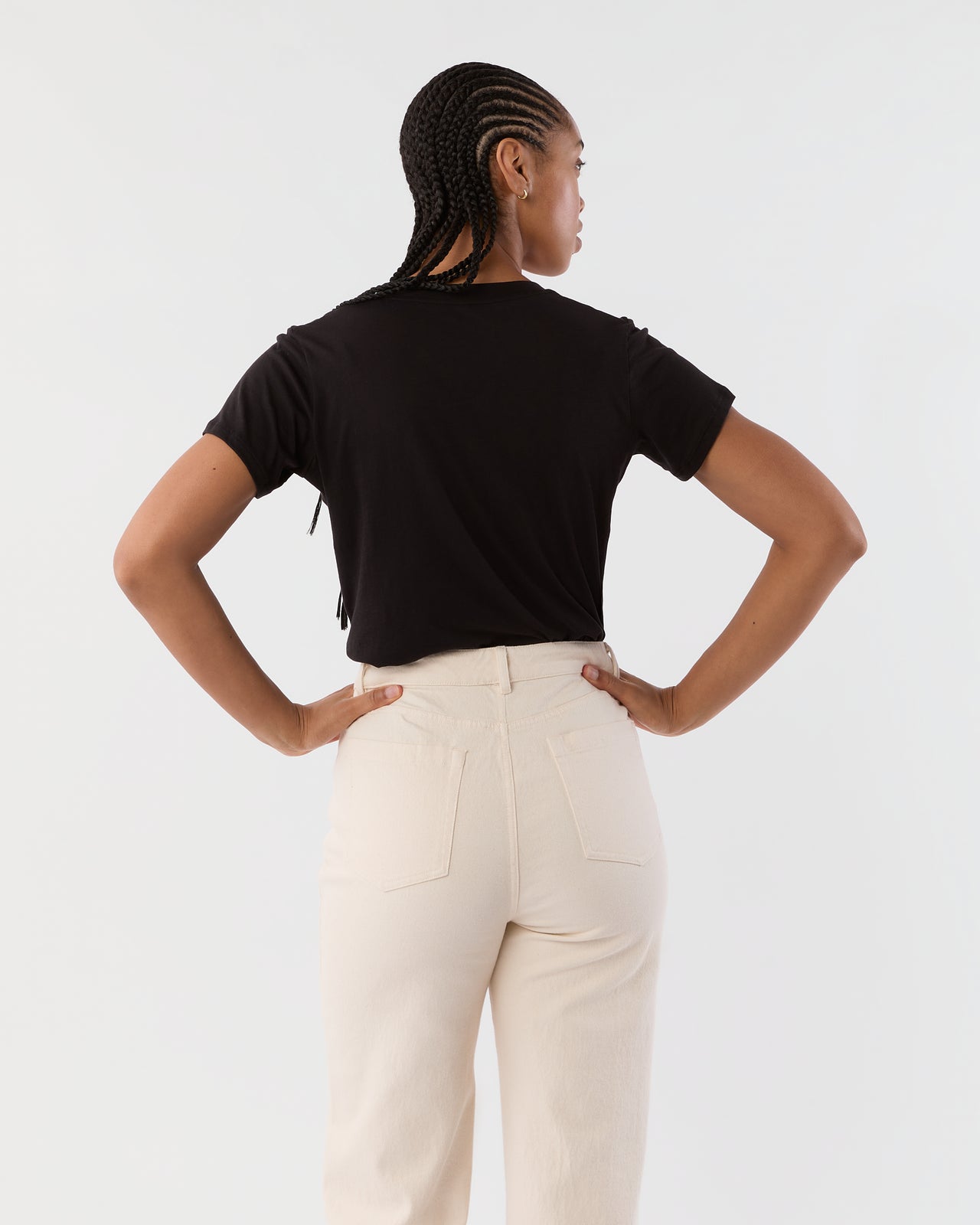 Short-Sleeved Deep-V Tee in Black Pima Cotton