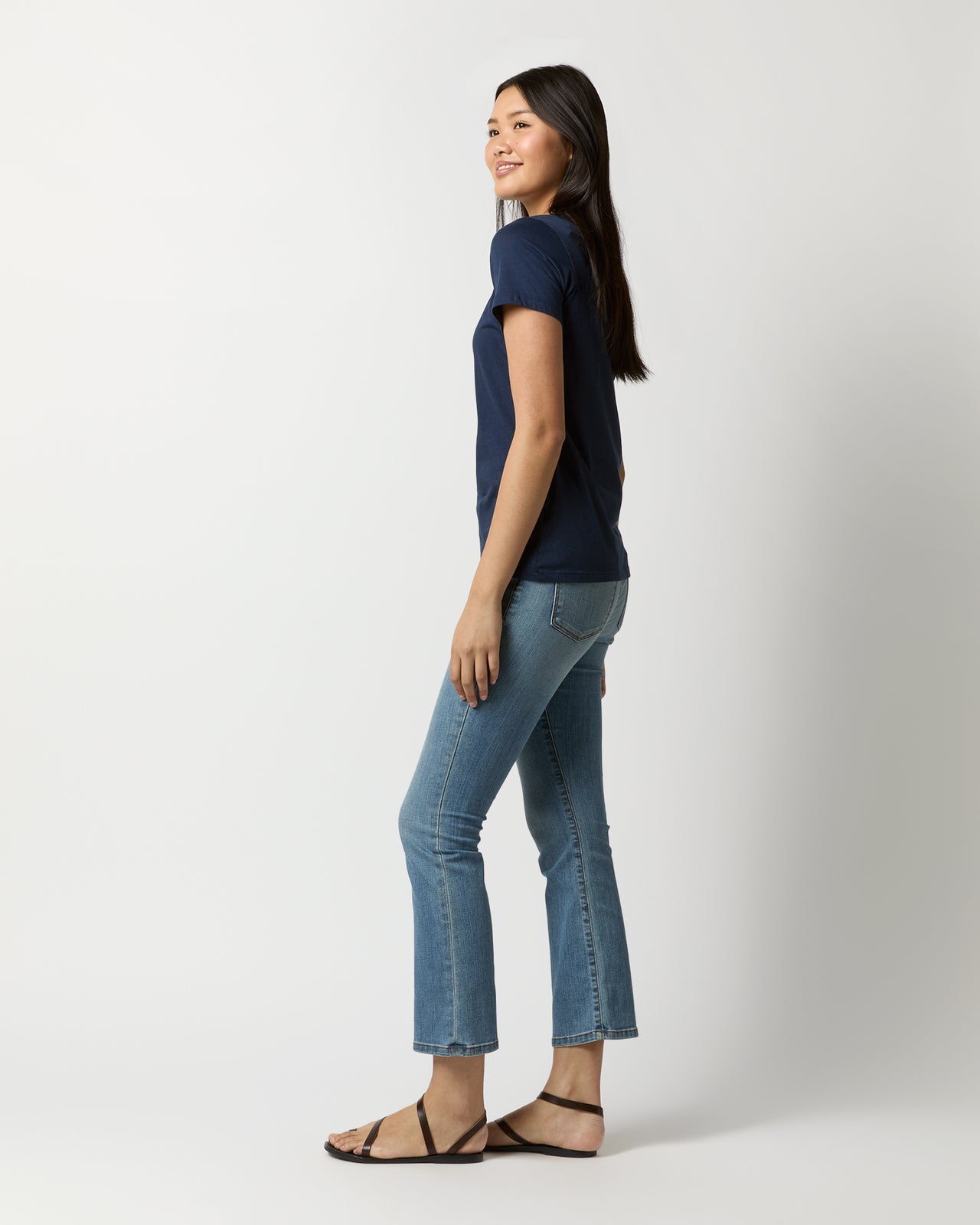 Short-Sleeved Relaxed Tee in Navy Pima Cotton