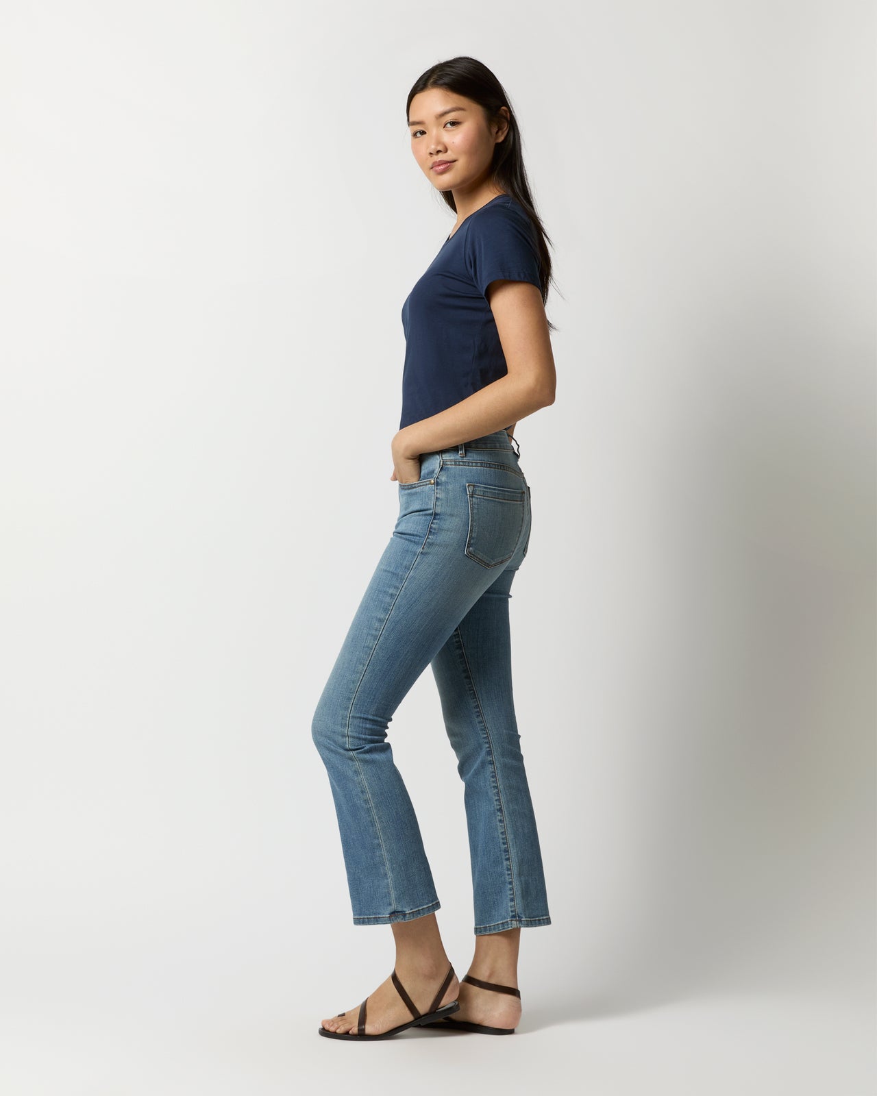 Short-Sleeved Relaxed Tee in Navy Pima Cotton