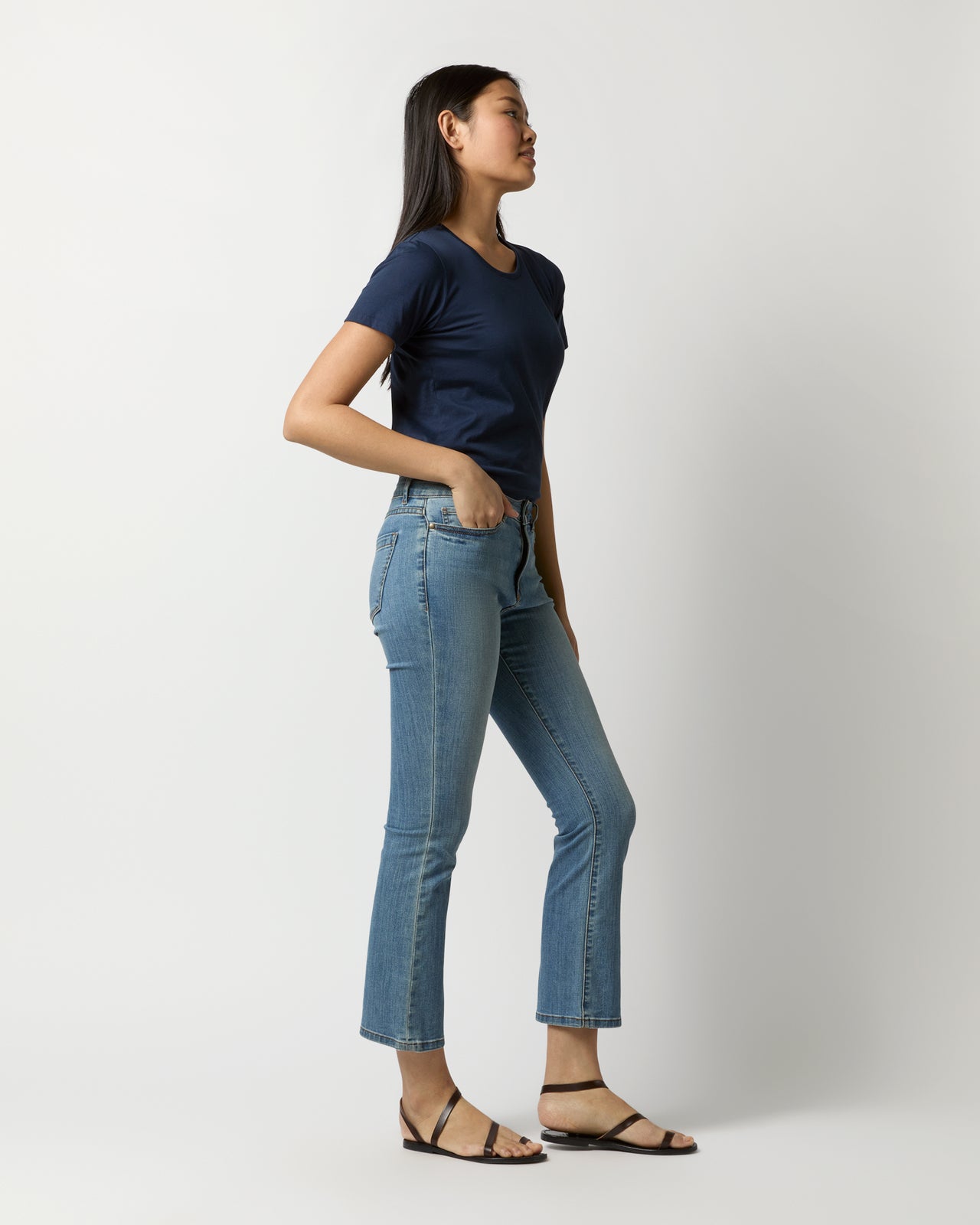 Short-Sleeved Relaxed Tee in Navy Pima Cotton