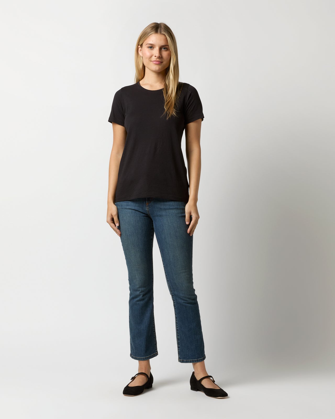 Short-Sleeved Relaxed Tee in Black Pima Cotton