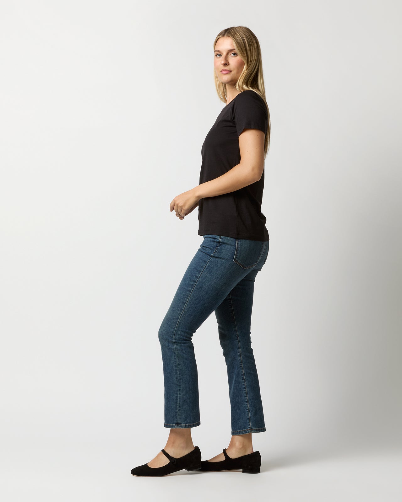 Short-Sleeved Relaxed Tee in Black Pima Cotton