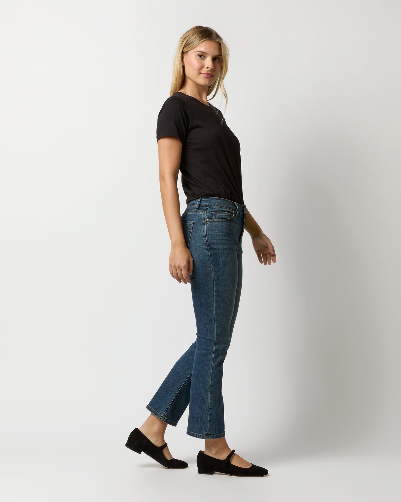 Short-Sleeved Relaxed Tee in Black Pima Cotton