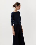 Load image into Gallery viewer, Long-Sleeved Boatneck Tee in Navy Pima Cotton
