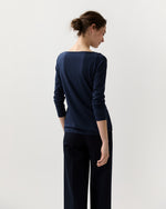Load image into Gallery viewer, Long-Sleeved Boatneck Tee in Navy Pima Cotton
