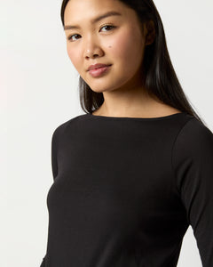 Long-Sleeved Boatneck Tee in Black Pima Cotton