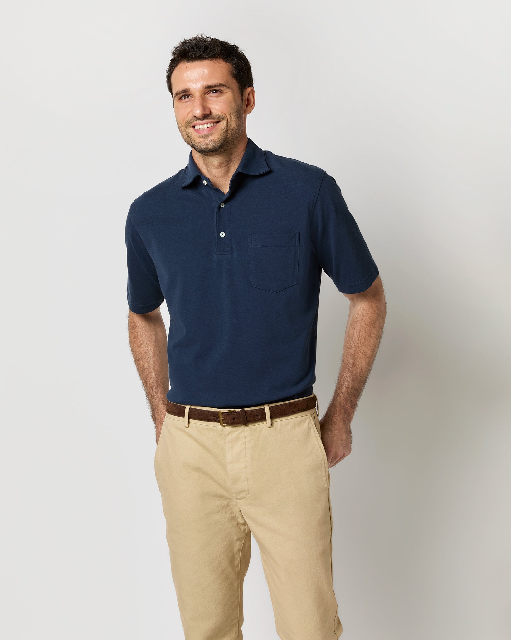 Short-Sleeved Polo in Navy Pima Pique