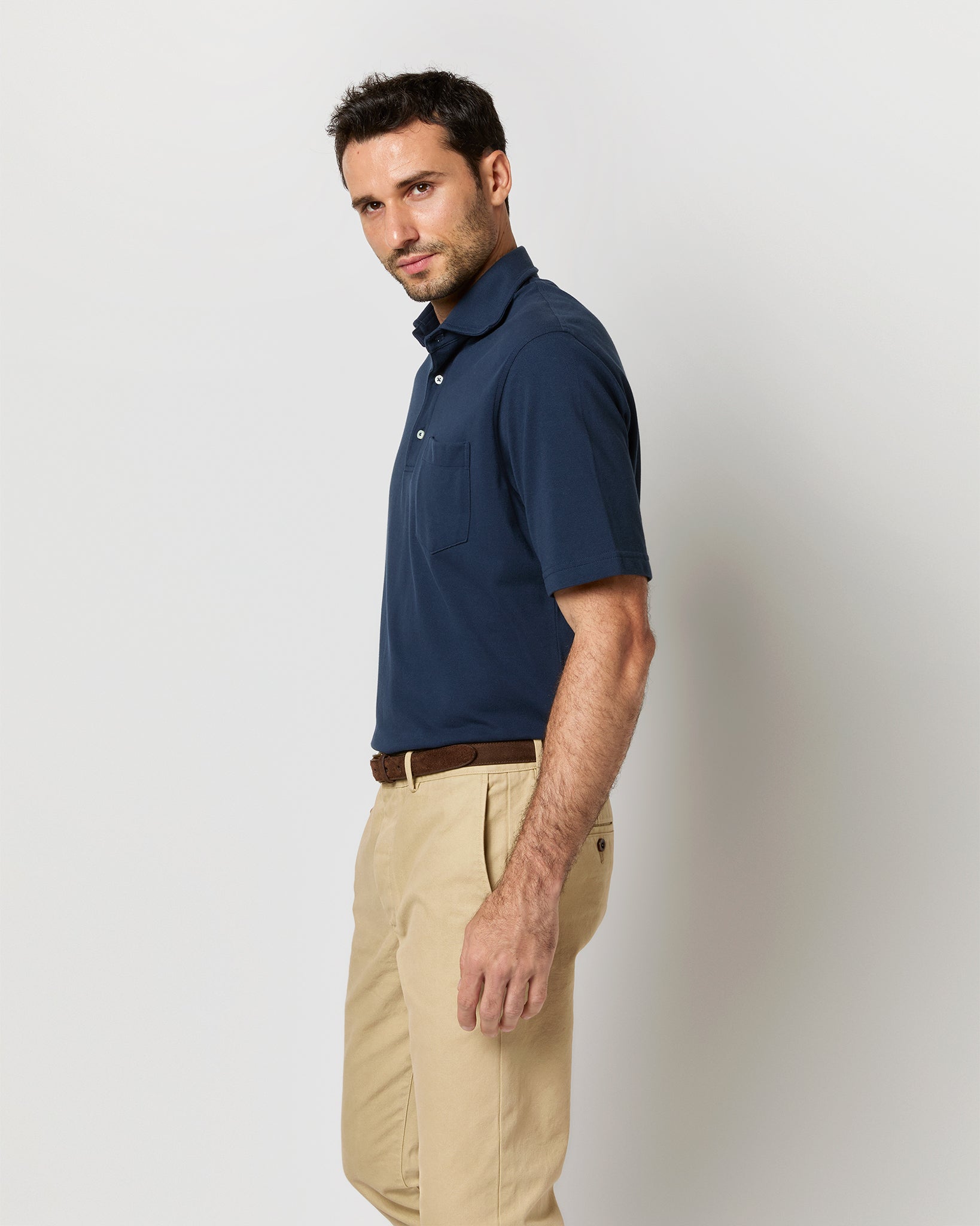 Short-Sleeved Polo in Navy Pima Pique