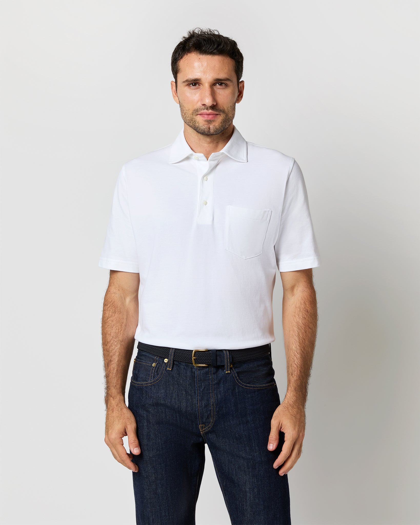 white polo dress shirt U.S. Assn. - Brandclub The Brooks Brothers x MagnaReady shirt brings together Brooks Brothers Traditional Fit Oxford and MagnaReadys patented magnetic closures Short-Sleeved Polo in White Pima