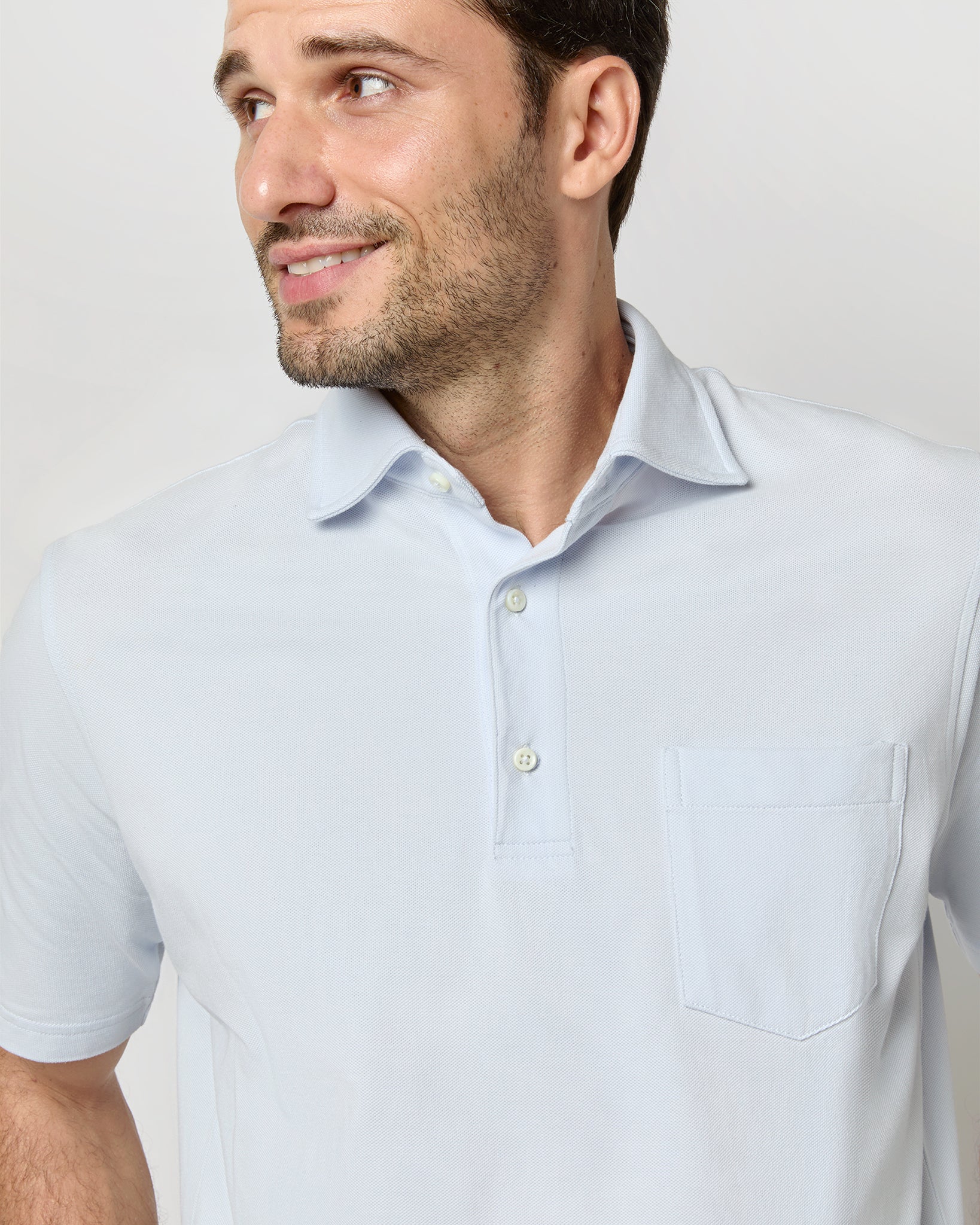 Short-Sleeved Polo in Pale Blue Pima Pique