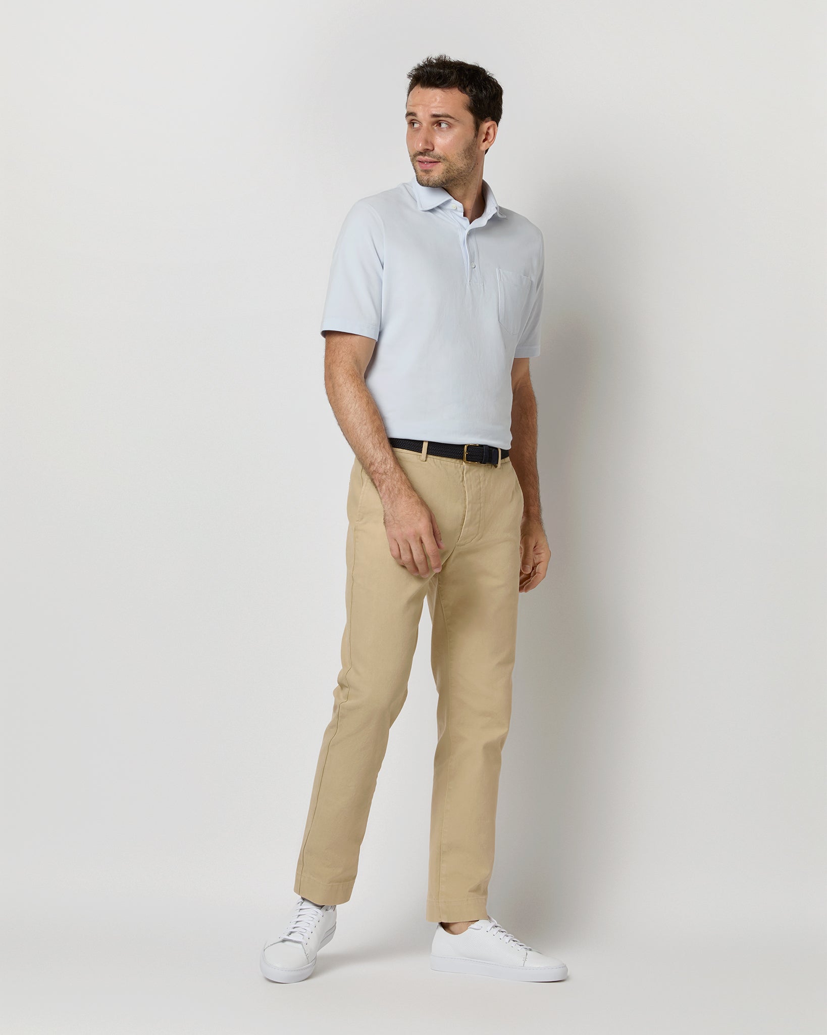 Short-Sleeved Polo in Pale Blue Pima Pique