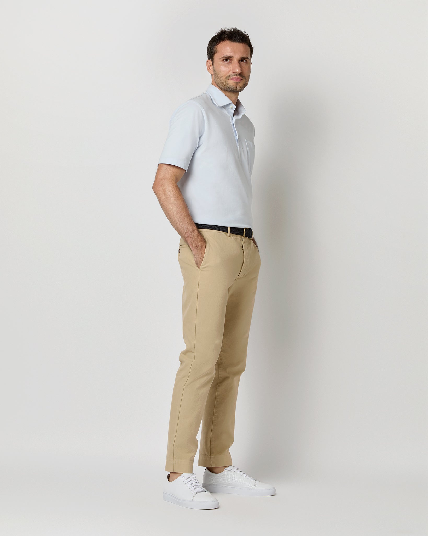 Short-Sleeved Polo in Pale Blue Pima Pique