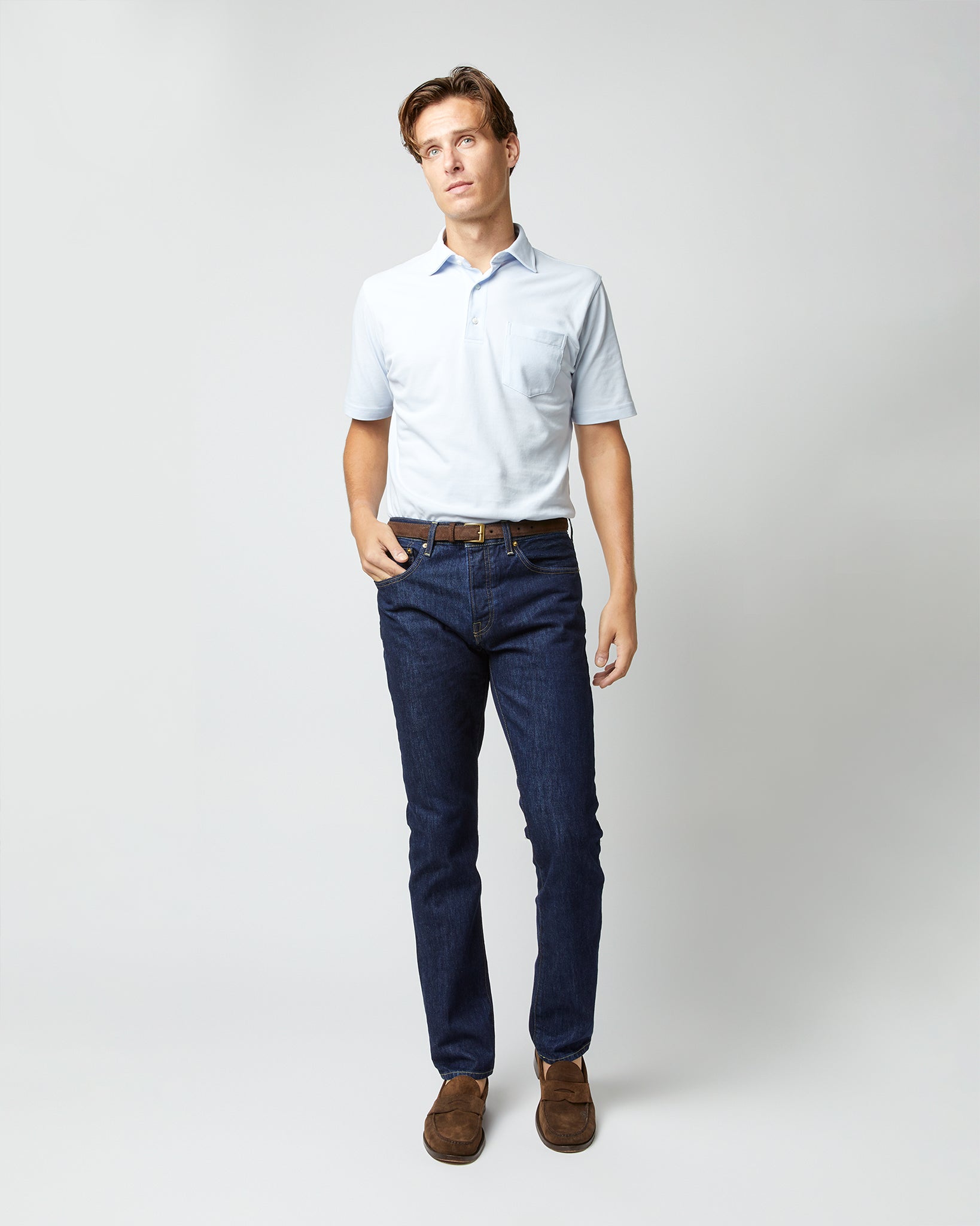 Short-Sleeved Polo in Pale Blue Pima Pique