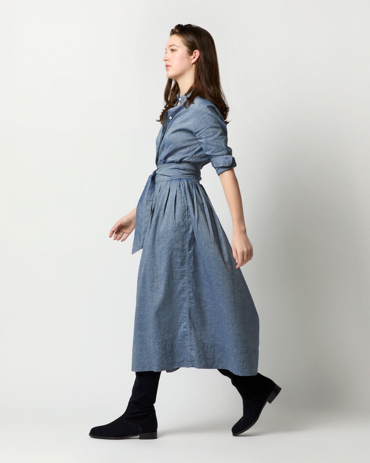 Classic Shirtwaist Dress in Indigo Cotolino Chambray | Shop Ann Mashburn Classic Shirtwaist Dress in Indigo Cotolino Chambray | Shop Ann Mashburn
