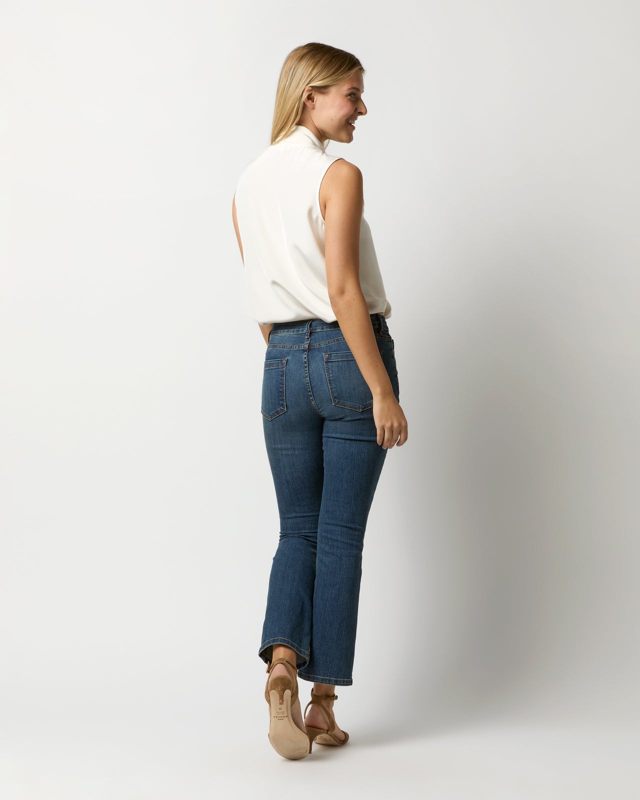 Sleeveless Tie-Neck Blouse in Ivory Silk Crepe de Chine