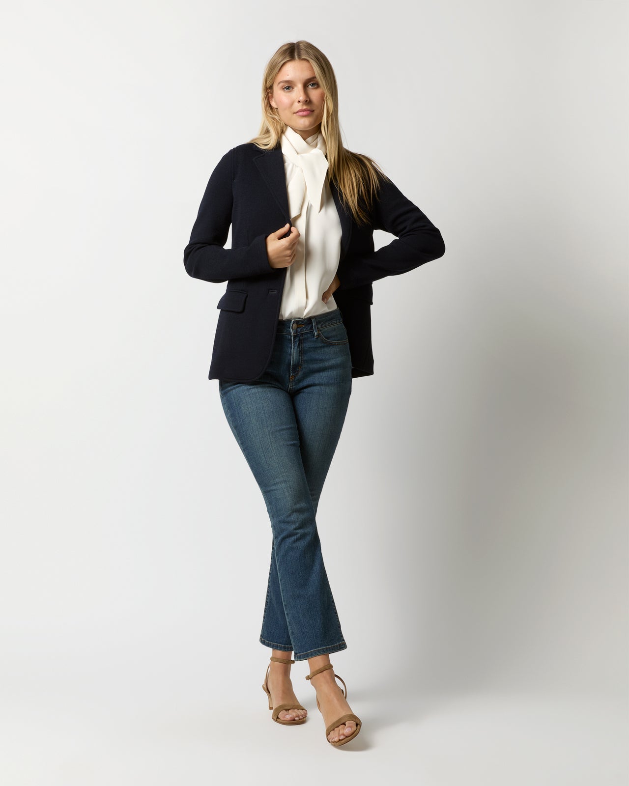 Sleeveless Tie-Neck Blouse in Ivory Silk Crepe de Chine